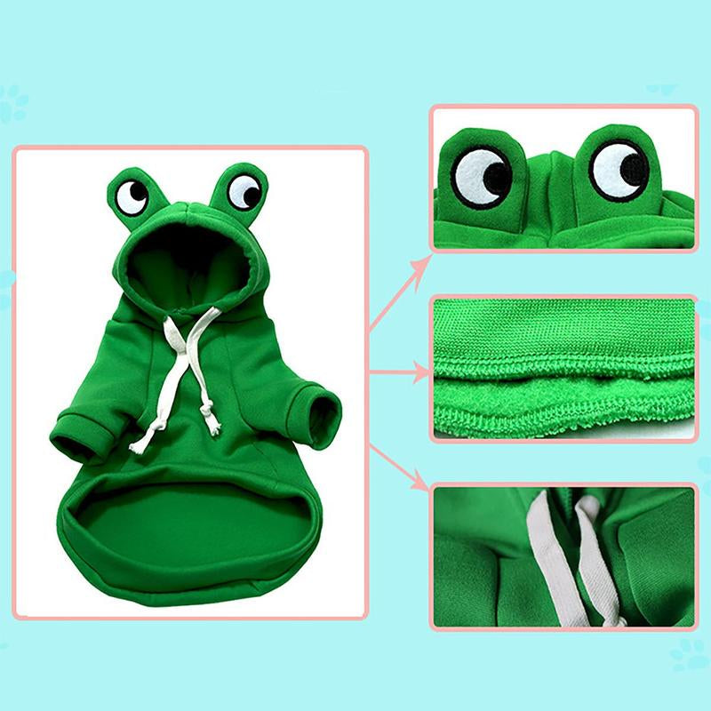 Frog Design Pet Hoodie- Small Pets Outfit for Puppies, small dogs & Cats