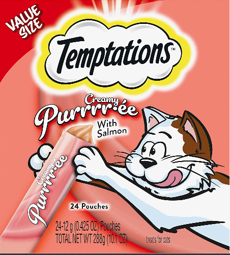 Creamy Puree with Salmon Lickable, Squeezable Cat Treats, 0.42 Oz Pouches, 24 Count