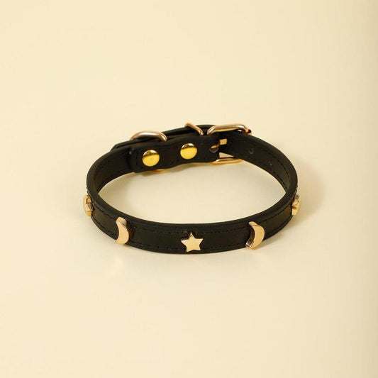 Star & Moon Adjustable leather Pet Collar