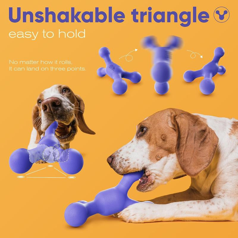 Durable Dog Chew Toys for Aggressive Chewers - 720° Free-Rolling, 80 Shore D Nylon Bones with Natural Bacon Flavor for Medium Dogs, Long-Lasting Teething Toys in Blue with Crinkle and Squeaky Features