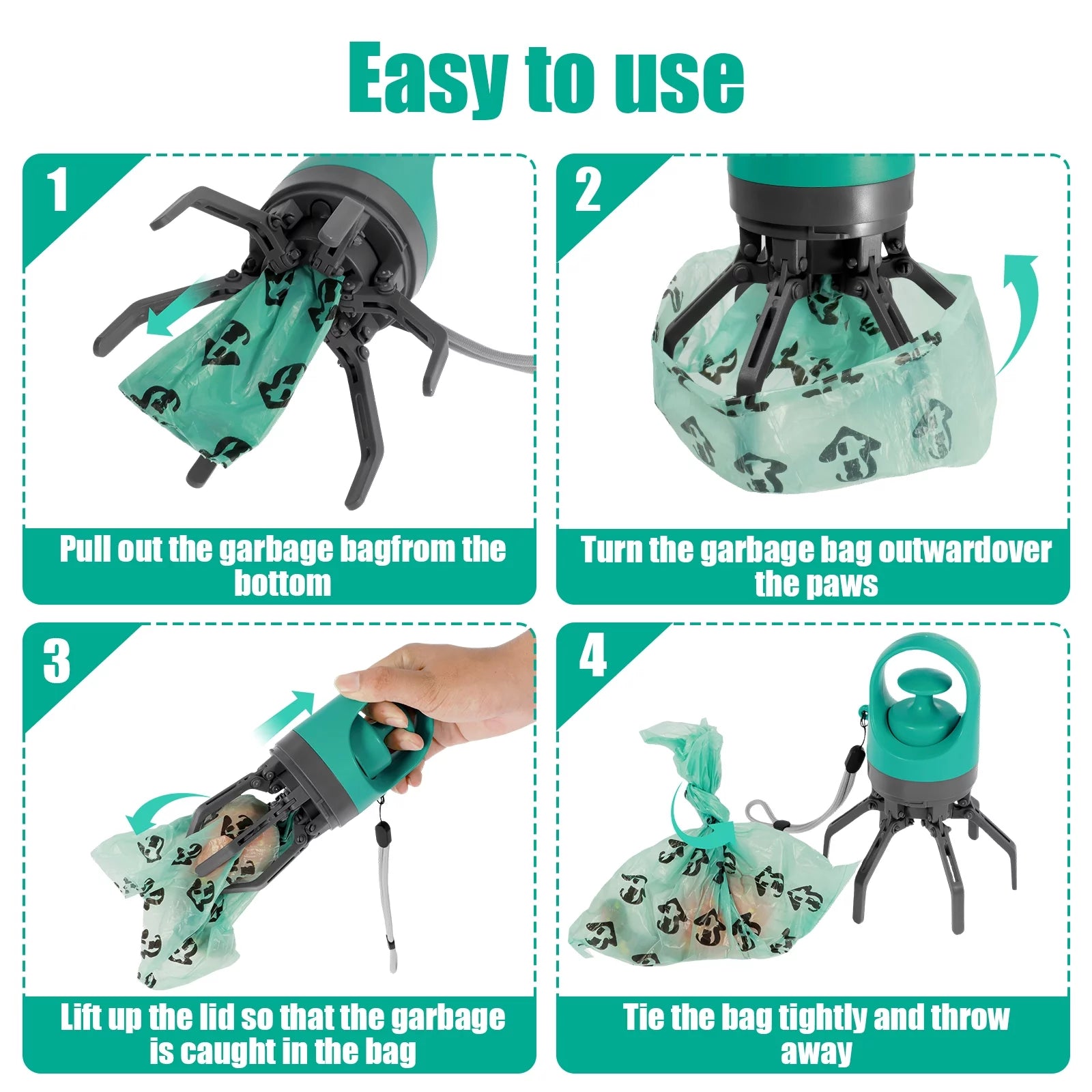 Portable Dog Pooper Scooper with Built-In Bag Dispenser - Lightweight Handheld Waste Pick-Up Tool for Small, Medium, and Large Dogs
