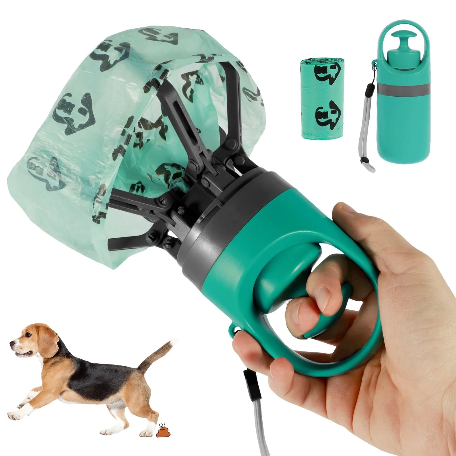 Portable Dog Pooper Scooper with Built-In Bag Dispenser - Lightweight Handheld Waste Pick-Up Tool for Small, Medium, and Large Dogs