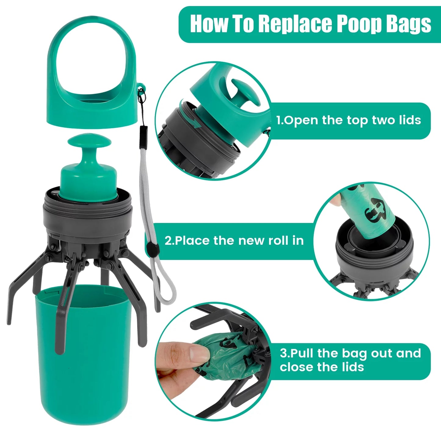 Portable Dog Pooper Scooper with Built-In Bag Dispenser - Lightweight Handheld Waste Pick-Up Tool for Small, Medium, and Large Dogs