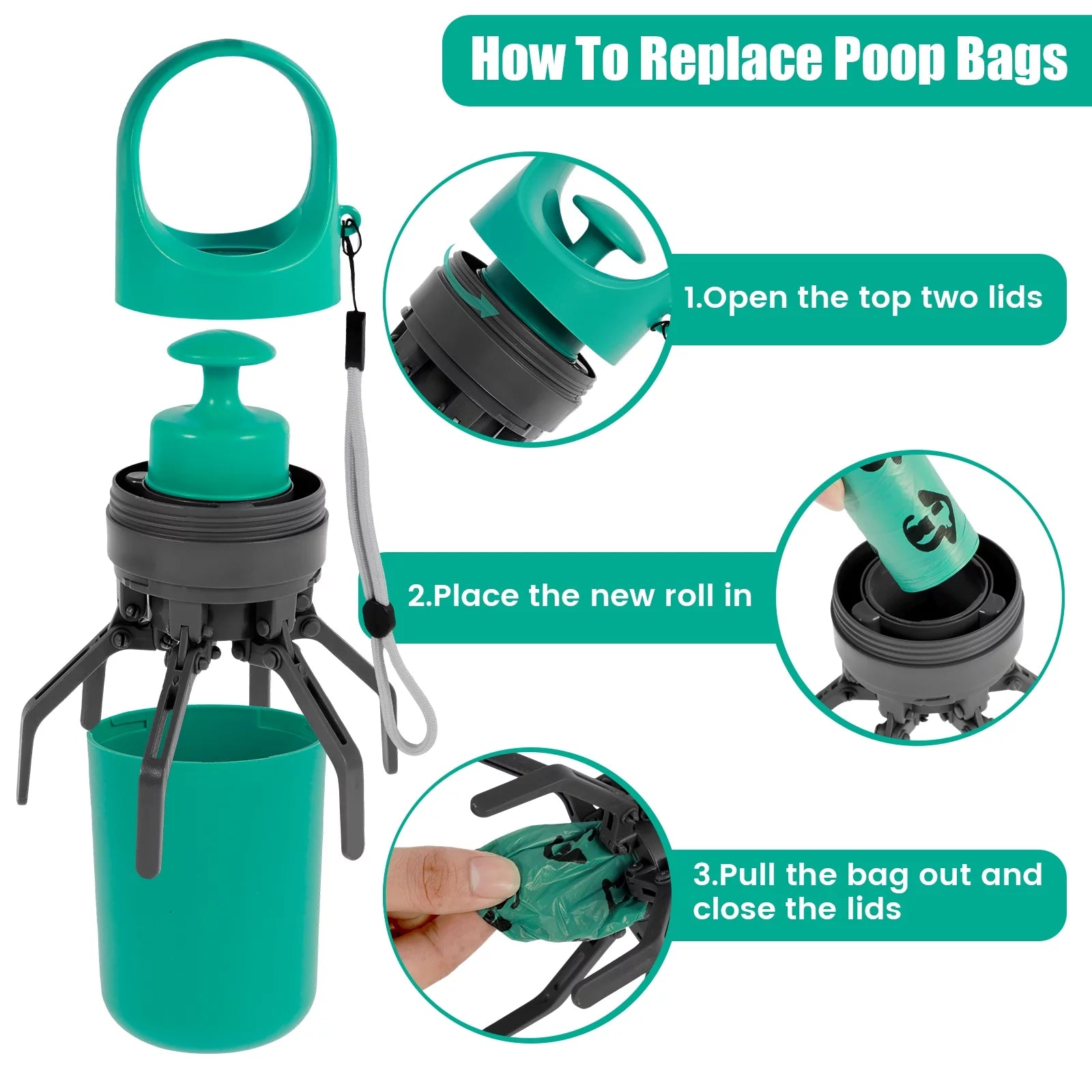 Portable Dog Pooper Scooper with Built-In Bag Dispenser - Lightweight Handheld Waste Pick-Up Tool for Small, Medium, and Large Dogs