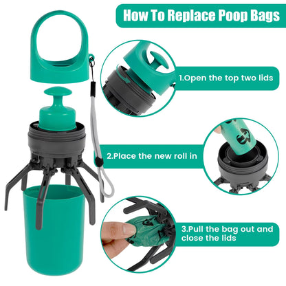 Portable Dog Pooper Scooper with Built-In Bag Dispenser - Lightweight Handheld Waste Pick-Up Tool for Small, Medium, and Large Dogs