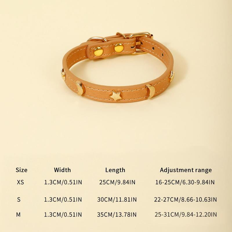 Star & Moon Adjustable leather Pet Collar